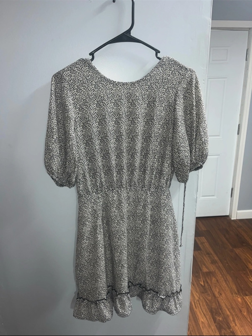 Sienna Sky Black and White Puff Sleeve Ruffle Mini Dress